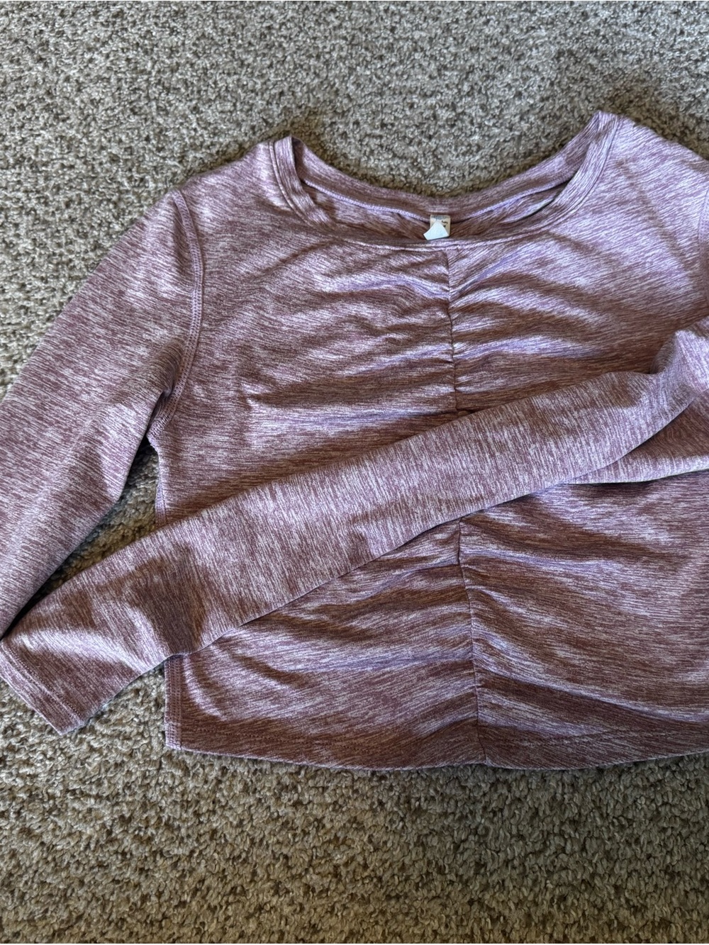 FP Movement by Free People Heathered Mauve Long-Sleeve Ruched Front Top